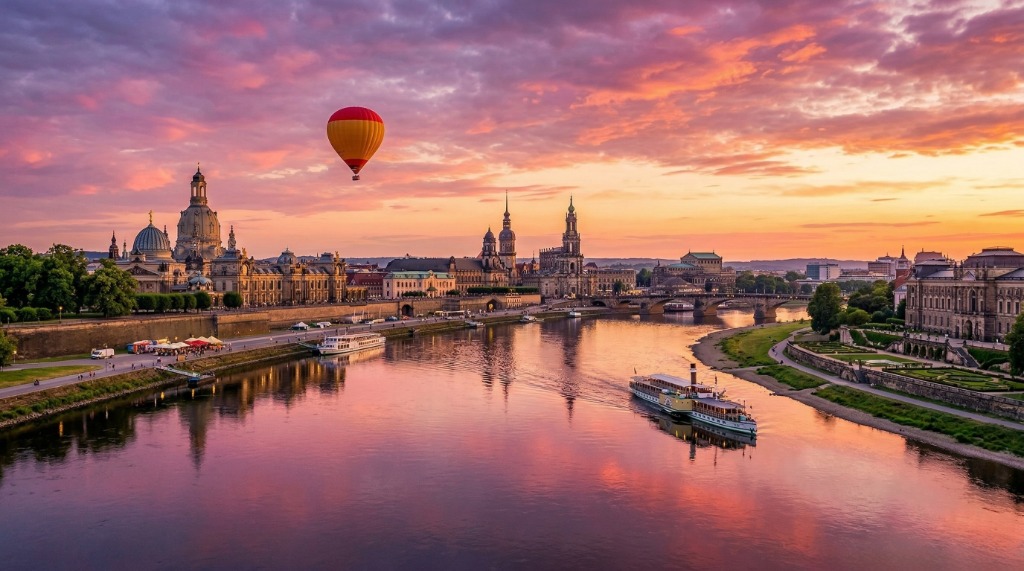 Dresden Skyline bei Sonnenuntergang